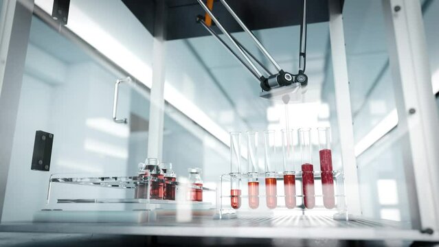 Lab grown beef in test tubes: Conceptual in-vitro meat production with pick and place robot - looped video