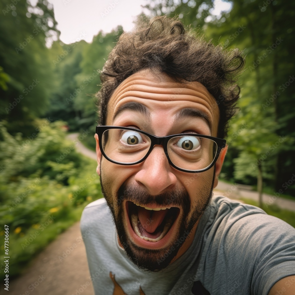 Canvas Prints A man with glasses making a funny face. Generative AI.