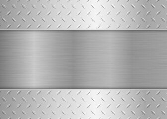 Silver black industrial background. Stainless steel texture metallic. Diamond pattern metal sheet. Vector illustration.