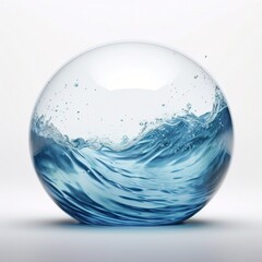 Clean ocean water wave in Circular glass isolated in white transparent background.