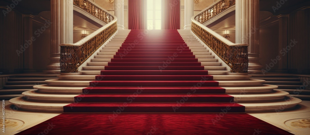 Poster carpet leading to the stairs copy space image place for adding text or design