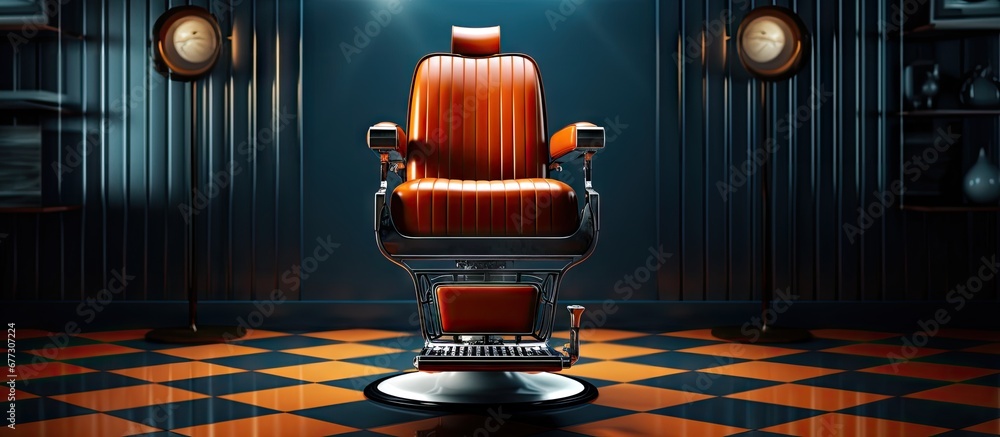 Aufkleber barber chair with emblem backdrop idea copy space image place for adding text or design