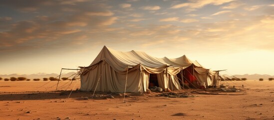 An Abu Dhabi bedouin campsite Copy space image Place for adding text or design - obrazy, fototapety, plakaty