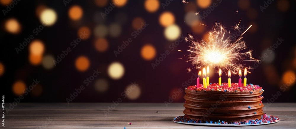 Fototapete cake with lit sparkler copy space image place for adding text or design