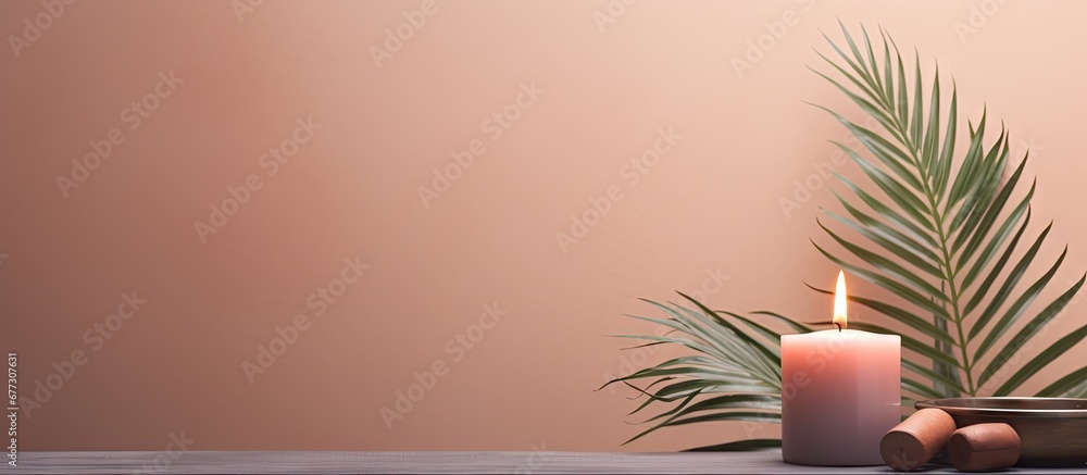 Poster catholic symbolism of ash wednesday lent and holy week with cross palm leaf and candle copy space im