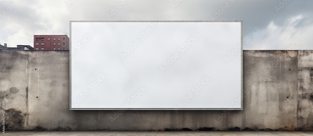 Poster blank billboard on construction site next to unfinished building copy space image place for adding t