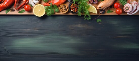 Assorted fresh seafood enhanced with herbs and lime Copy space image Place for adding text or design
