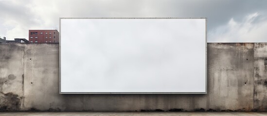 Blank billboard on construction site next to unfinished building Copy space image Place for adding text or design - obrazy, fototapety, plakaty