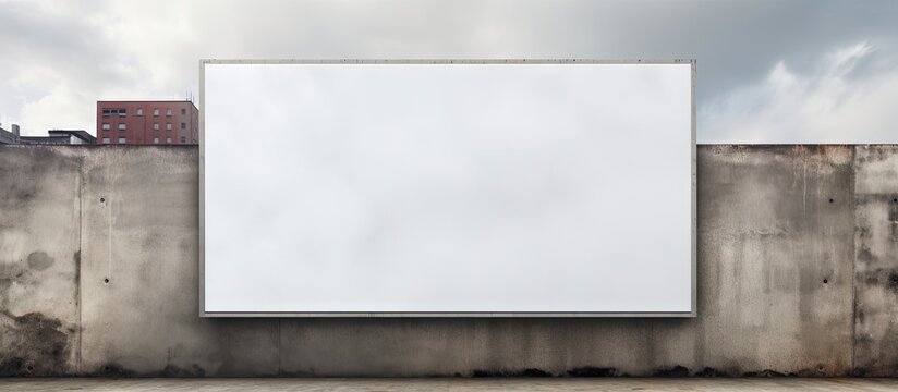Blank billboard on construction site next to unfinished building Copy space image Place for adding text or design