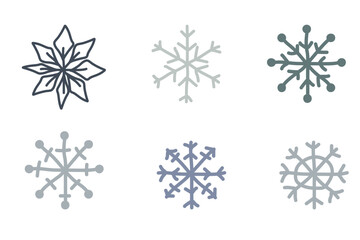 Hand drawn snowflakes. Flat set of winter elements in flat style