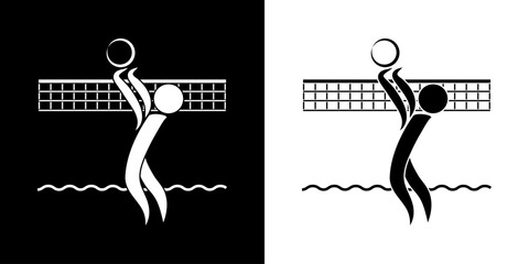 Pictogrammes représentant un match de beach-volley, une des disciplines des compétitions sportives avec un ballon. - obrazy, fototapety, plakaty