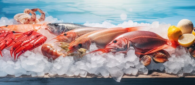 Chilled fish for sale at the market Copy space image Place for adding text or design