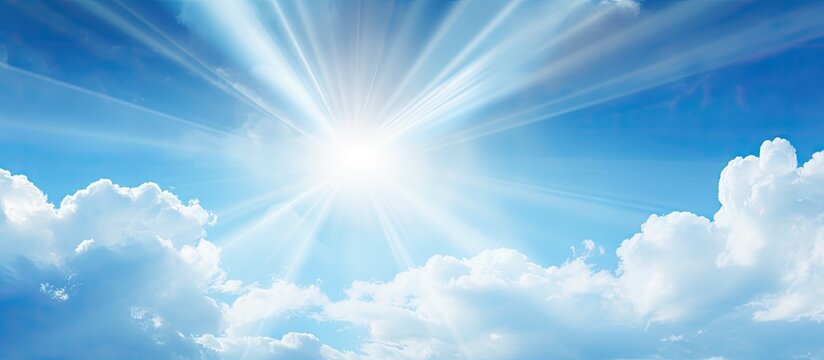 Blue sky with rays of sun Copy space image Place for adding text or design