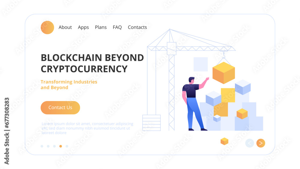 Poster high technology concept. blockchain beyond cryptocurrency: transforming industries and beyond. vecto