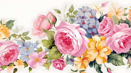 Floral Elegance Vector Illustration Pastel Colors Roses and Blossoms