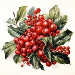 branch of a red currant, holly berries isolated on a background, generative ai 