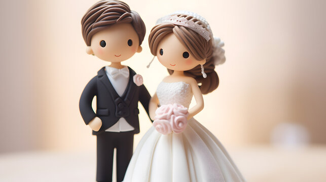 Bride and Groom Wedding Figurines Cake Topper Closeup