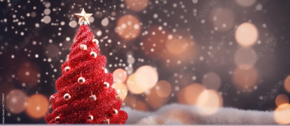 Poster blurred fairy background with decorated christmas tree copy space image place for adding text or des