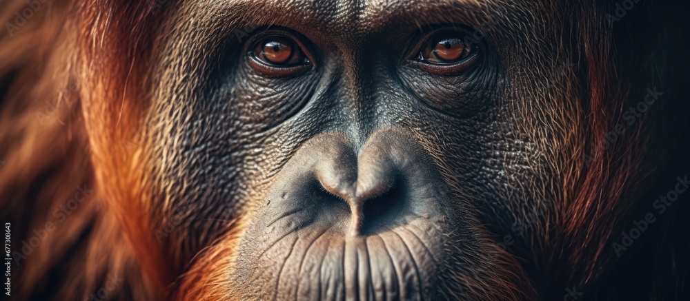 Poster bornean orangutan portrait copy space image place for adding text or design