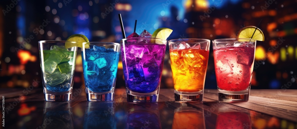 Poster cocktail glasses on a bar backdrop copy space image place for adding text or design