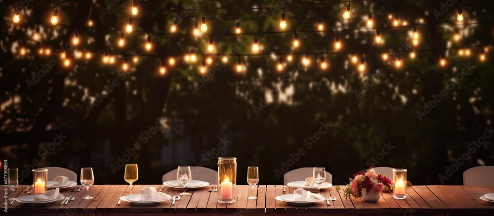 Poster Bistro lit wedding table arrangement Copy space image Place for adding text or design