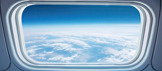 Naklejka premium Airplane window view evokes wonder excitement world s vastness beauty and adventure Copy space image Place for adding text or design