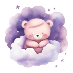 cute baby sleeping bear. watercolor child illustration