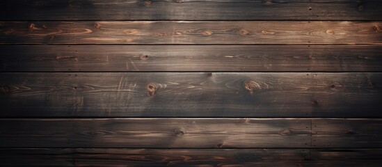 Aged dark reclaimed wood surface with lined up boards Wooden floor planks with grain and texture Copy space image Place for adding text or design