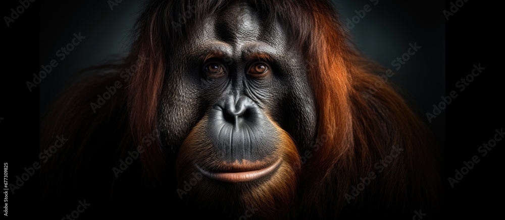 Poster bornean orangutan portrait copy space image place for adding text or design
