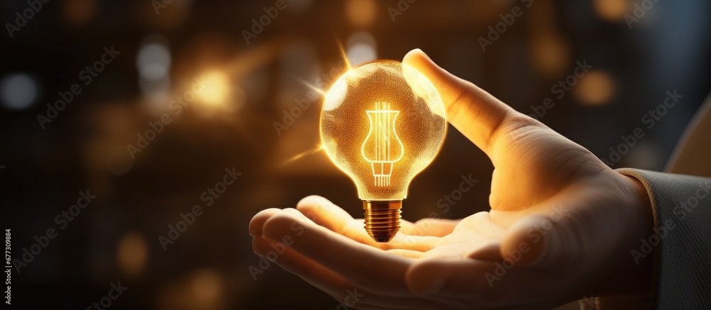 Poster bitcoin icon illuminates businessman s hand crypto innovation propels rise in value on futuristic ex
