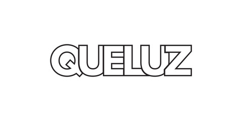 Queluz in the Portugal emblem. The design features a geometric style, vector illustration with bold typography in a modern font. The graphic slogan lettering.