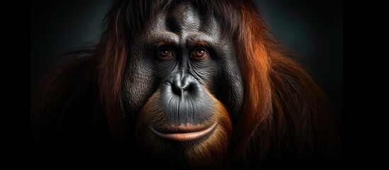 Bornean Orangutan portrait Copy space image Place for adding text or design - obrazy, fototapety, plakaty