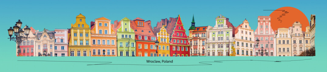 Art collage, design in modern contemporary retro style about Wroclaw at Poland