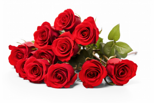 Red bunch bouquet of roses, isolated on transparent background, png file