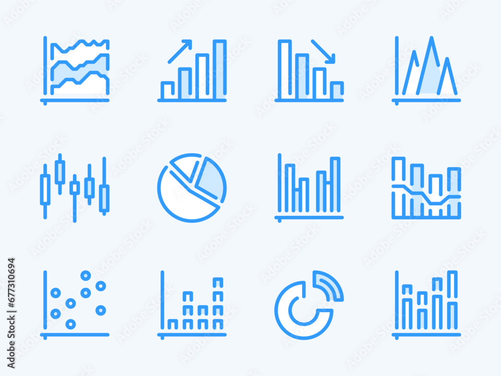 Poster graph and chart vector line icons. graphical data report outline icon set. pie chart, statistics, gr