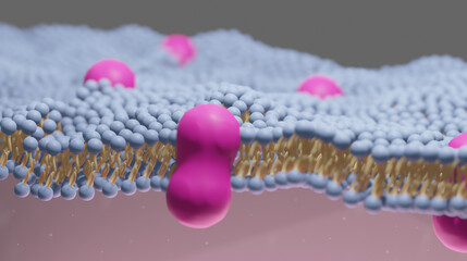 3D illustration of the extracellular matrix within the human body in colour. Scientific Illustration. Pink. Blue. Yellow