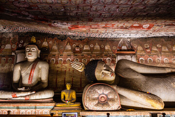inside the cave temple of dambulla, sri lanka