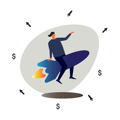 Businessman on a start-up rocket.