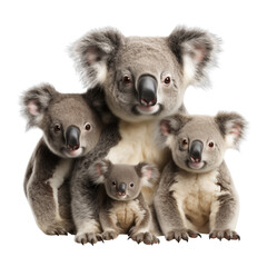 Portait of koala family on transparent background