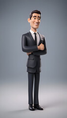 3D illustration of a happy young businessman with arms crossed. on gray background