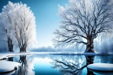 Christmas theme- frozen tree and waters mirror