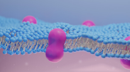 3D Illustration of the Extracellular Matrix in color. Pink. Blue. Yellow. Scientific Illustration