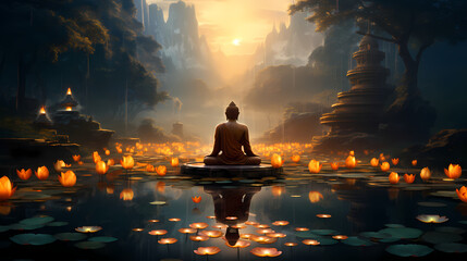 buddha at sunset