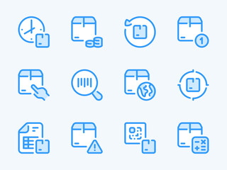Shipping, Logistics and Delivery vector line icons. Deliver the Package and Order Transportation outline icon set. Time, Document, Return, Notification, QR Code, Calculation and more.