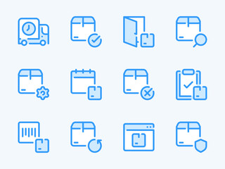 Fototapeta na wymiar Shipping, Logistics and Delivery Box vector line icons. Deliver the Package and Order Transportation outline icon set. Cargo Truck, Configurations, Return, Online, Home Delivery, Calendar and more.