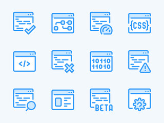 Programming and Website Performance vector line icons. Coding and Software Development outline icon set. Website, CSS, Code and more.