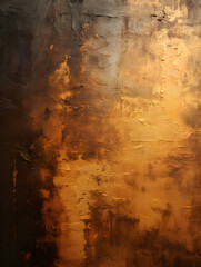 Brown beige textured oil paint wit golden elements, abstract background