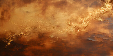 Brown beige textured oil paint wit golden elements, abstract background