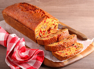 Beetroot cake with nuts, sliced