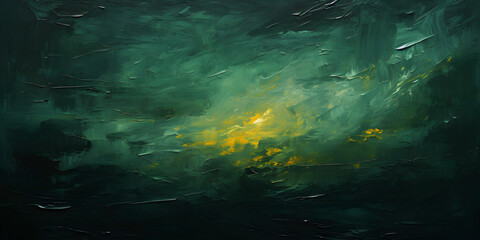Abstract and textured oil paint background in dark green  color